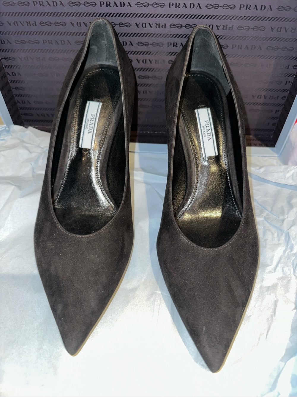 Prada Black Suede Pointed-Toe Pumps Size 37.5